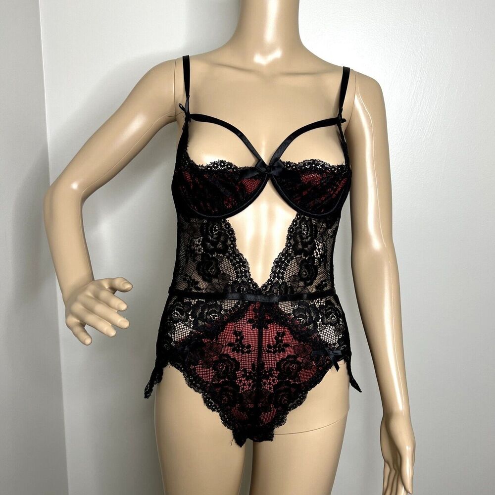 Yandy Red Lace Demi Bra Open Back Bodysuit Lingerie